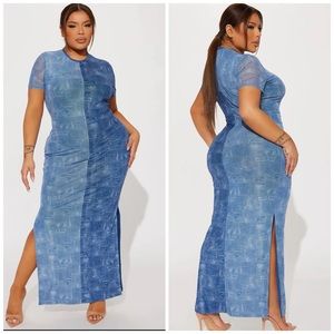 Denium printed maxi dress